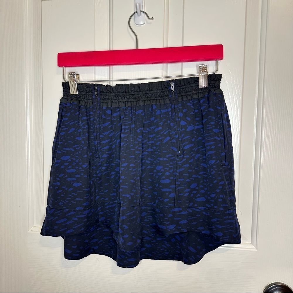Isabel Marant Blue Black Geometric Pattern 100% Silk Mini Skirt Sz 36 / 4 Grunge